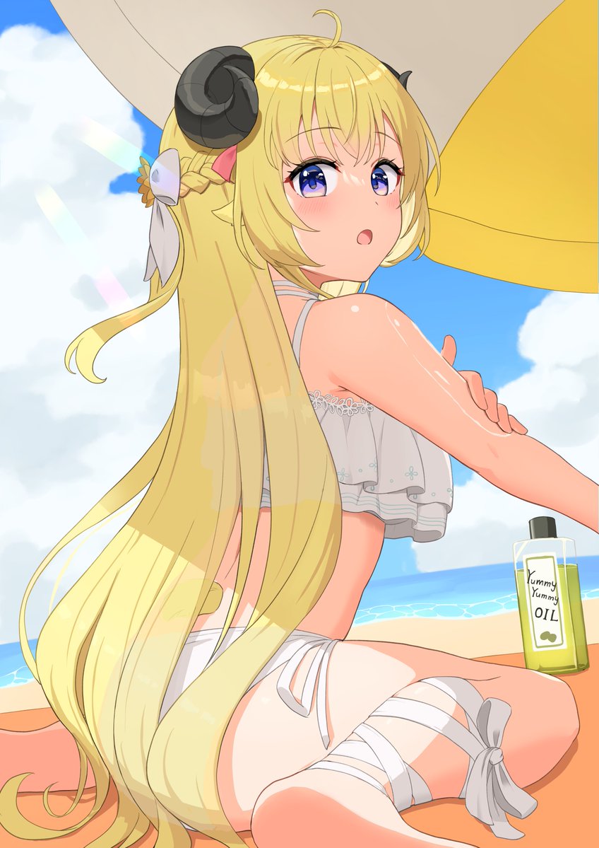 kisasageDrawing's tweet photo. 🐏「ぼたんちゃんに貰ったサンオイル、なんかいい匂いするなぁ」
#つのまきあーと https://t.co/12o8cey6tw
