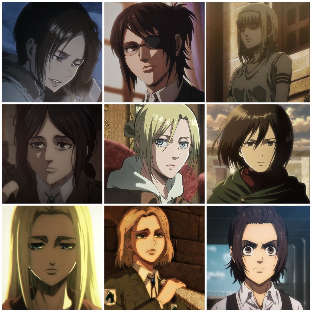 Zbrrrr71's tweet photo. Les personnages féminins de SNK sont tellement uniques, c'est beau de voir l'effort de les mettre en avant dans l'oeuvre https://t.co/CBHvt9O0Ya