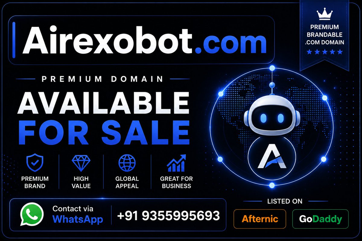 aniketrastogi01's tweet photo. https://t.co/Xv1SVn85GI 
Is available for Sale 

#PremiumDomains #DomainNames #DomainInvestor #DomainBroker #DomainForSale #Startup #Startups #Branding #BrandIdentity #Business #Entrepreneur #AI #ArtificialIntelligence #Robotics #Logistics #Technology #DigitalAssets  #Airexobot https://t.co/xjElDSnYQC