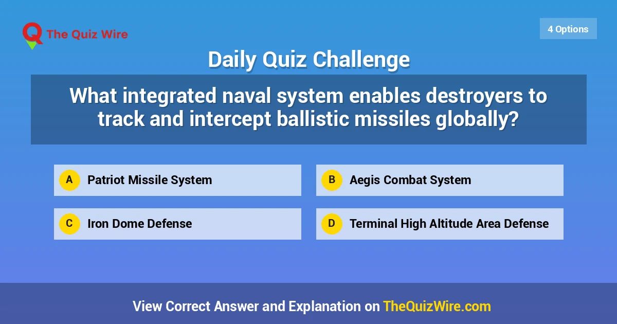 thequizwire's tweet photo. What integrated naval system enables destroyers to track and intercept ballistic missiles globally?

#TheQuizWire #DefensePolicy #InternationalSe...
https://t.co/xfAxYQMfWW https://t.co/UrJpwofxDH