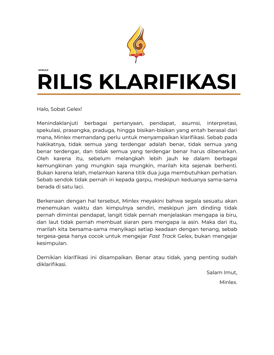 gelexUGM's tweet photo. Halo, ini Minlex.

Izinkan Minlex menyampaikan klarifikasi. https://t.co/4VgTJWBL93