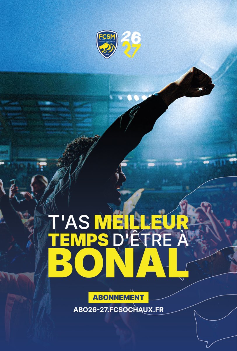 FCSM_officiel's tweet photo. ⏳ La campagne d'abonnement touche à sa fin !

🦁 Il ne vous reste plus que quelques heures pour réserver votre siège au Stade Bonal pour toute la saison 2026/2027.

#TOUSABONAL ⤵️
