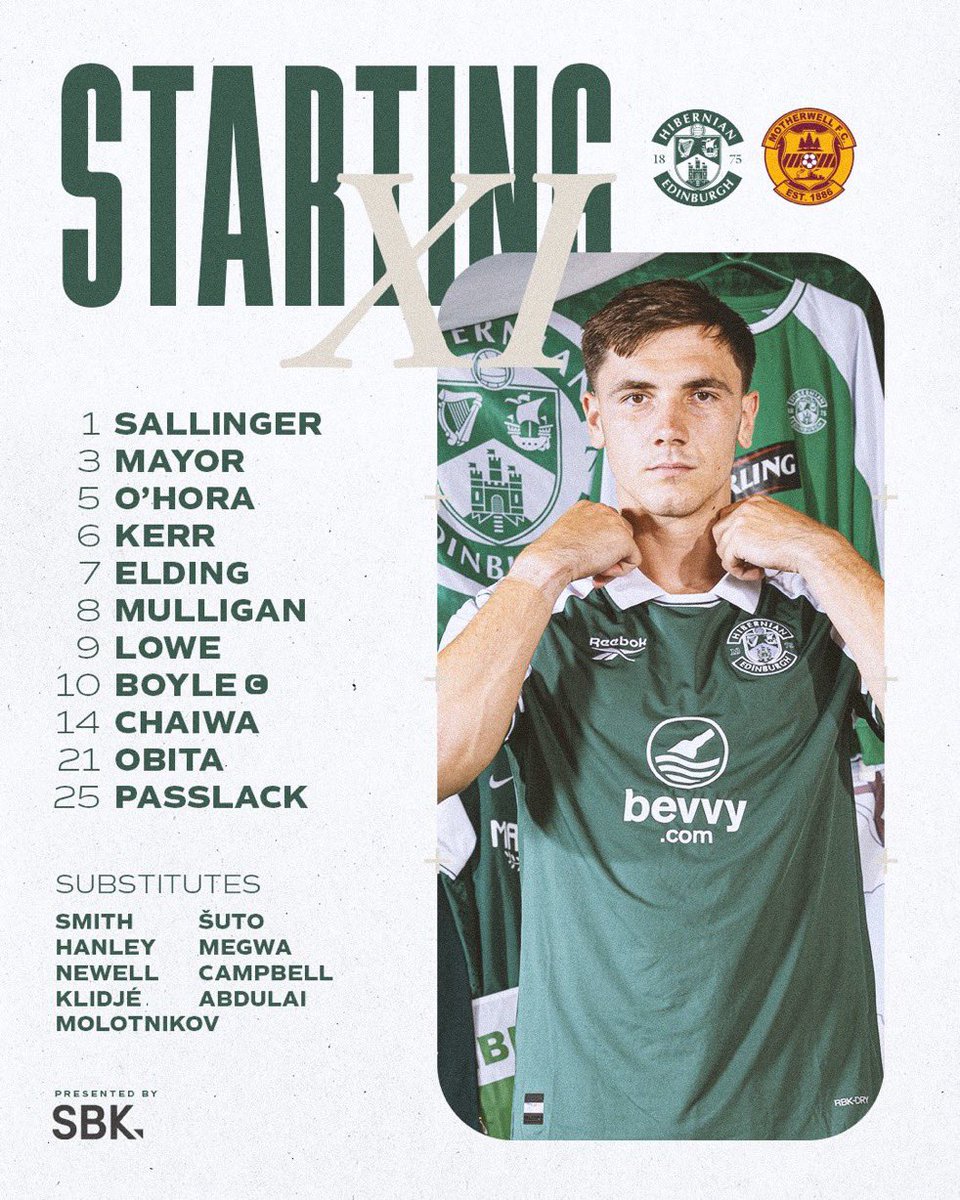 FC7897's tweet photo. Here are your lineups for our second game of the day as #Hibernian take on #Motherwell at Easter Road #HIBMOT #ScottishPremiership https://t.co/AuSMizelMe