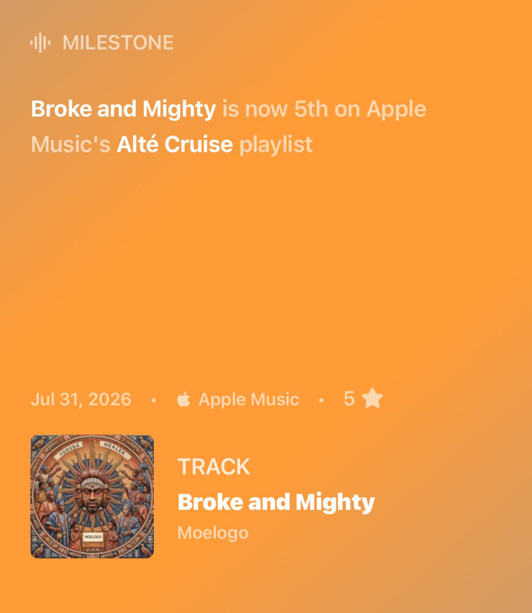 moelogo's tweet photo. They told me I wasn’t enough. I chose to believe in myself instead.

To every diaspora artist: your location is not your limitation. Stay true to your purpose and let your work speak.

Keep believing. Keep going.

Grateful. Blessed. 🙏🏾❤️

Thank you @AppleMusic for the support.

#YorùbáHealer