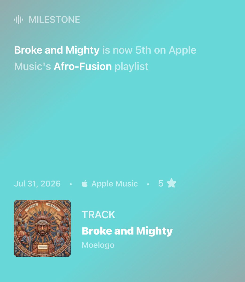 moelogo's tweet photo. They told me I wasn’t enough. I chose to believe in myself instead.

To every diaspora artist: your location is not your limitation. Stay true to your purpose and let your work speak.

Keep believing. Keep going.

Grateful. Blessed. 🙏🏾❤️

Thank you @AppleMusic for the support.

#YorùbáHealer