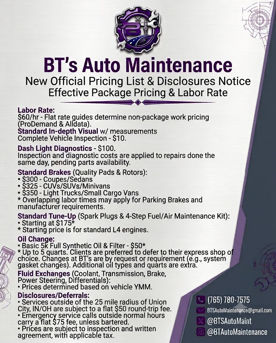 BTsAutoMaint's tweet photo. New rates, prices, &amp; updates. https://t.co/FCma2iXlZk