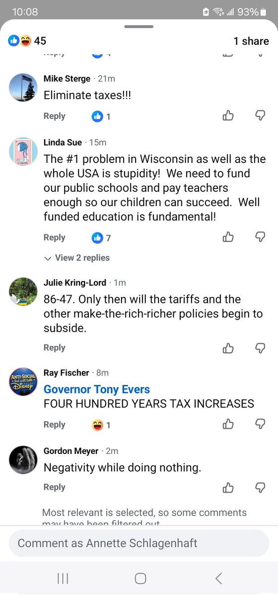 acsrn07's tweet photo. @FBIMilwaukee @FBIDirectorKash 
This was on a Governor Tony Evers Facebook post. Note the 86-47 comment by Julie Kring-Lord. https://t.co/NqYAnAWziy