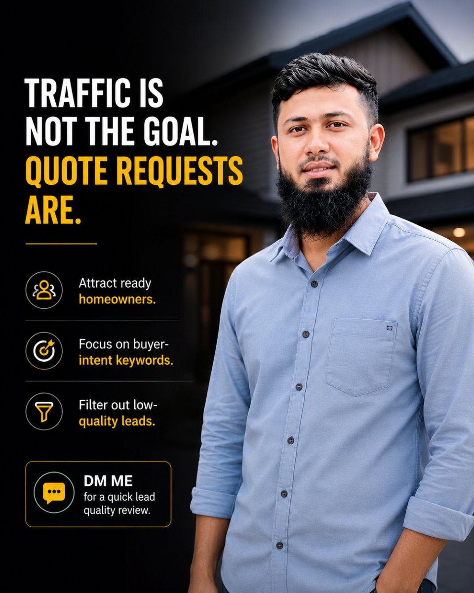 aeoexpertpro's tweet photo. Traffic is vanity.

Qualified quote requests are the goal.

More clicks ≠ More projects.
Better leads = More revenue.
📩 DM for a free lead quality review.

#LocalSEO #AEOExpertPro #AEOExpert #AISEO #HomeRenovation #SEO #AISEOEXPERT https://t.co/ge0SwPV0qu