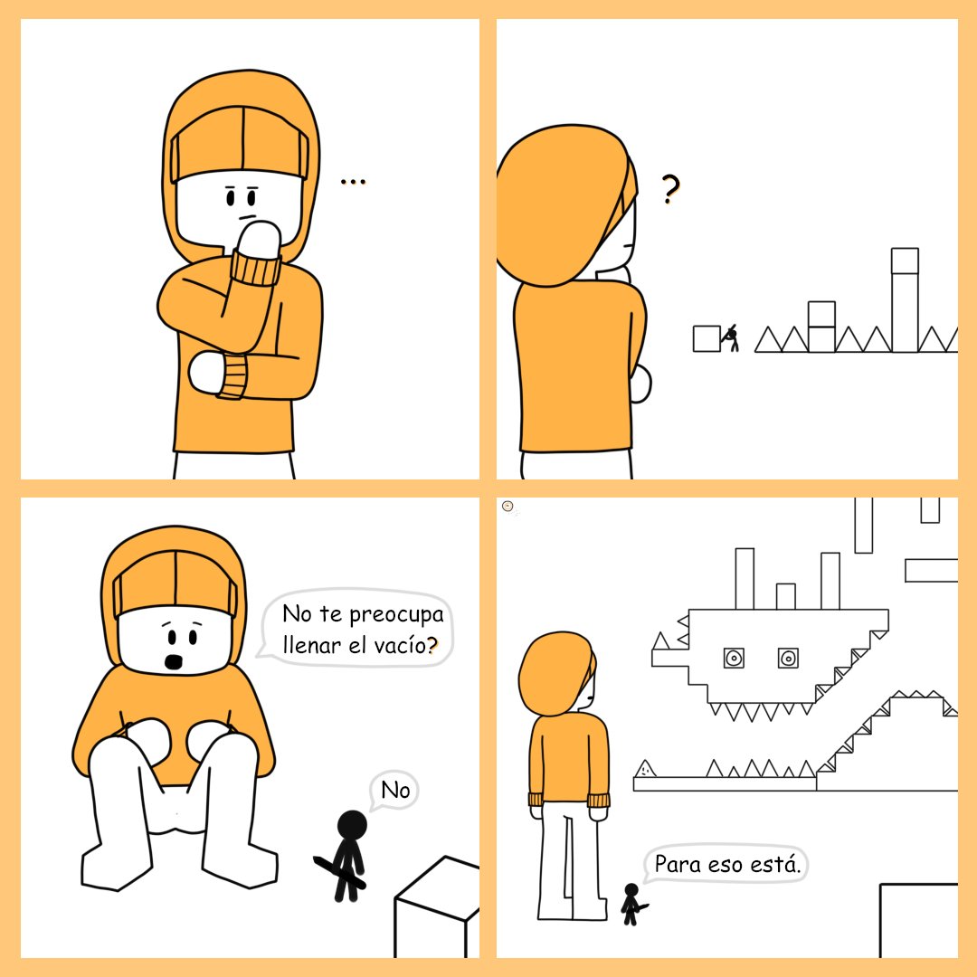 Jumics_13's tweet photo. El vacío podrá llenarse en algún momento, ¿deberíamos preocuparnos por eso? No lo sé, lo descubriremos en cuanto se llene (si lo hace ✨)
#comics #indiecomics #minicomics #drawing #comix #comicartist #vacio #ocs #GeometryDash https://t.co/ok20d0jiLm