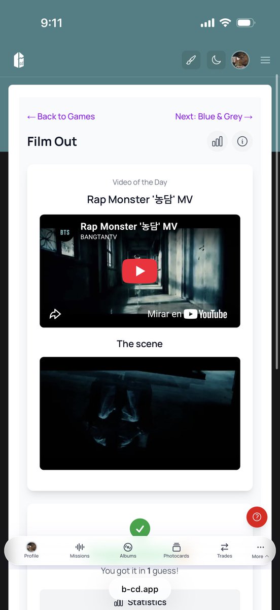 cpymaef's tweet photo. Hola comparto mis resultados de los juegos de https://t.co/xJ4C4fELbu app 💜🎉

BTS Heardle: Angel Pt.1 (feat. Jimin of BTS, JVKE &amp; Muni Long)Trailer Version
Film Out: Rap Monster '농담' MV
Blue &amp; Grey: CRACK
So 4 More:
#bcdapp
#bcdheardle
#filmout
#blueandgrey
#So4more
#TakeTwo https://t.co/GMWr9zKMfa