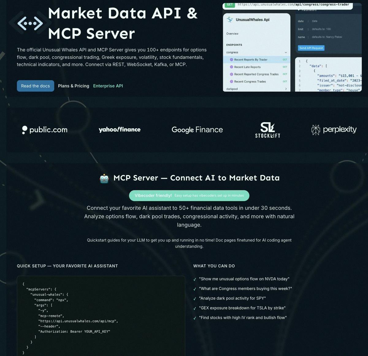 t_12151's tweet photo. We just dropped the free trial for the Unusual Whales API 🐋

Get full access to live options, equities, prediction markets, congress trades, and way more.

If you trade, this is a no-brainer.

Try it here: https://t.co/Bo2gdTR0U0 https://t.co/9AJYXzbSfG