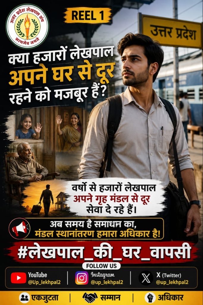 SunilKumar5xh's tweet photo. वर्षों का इंतज़ार अब और नहीं!
हजारों लेखपाल वर्षों से अपने परिवार से दूर सेवा देने को मजब��र हैं। अब समय आ गया है कि अंतर-मंडलीय स्थानांतरण नीति लागू कर न्याय दिया जाए।
@UPCMOffice
@aajtak
@bstvlive
#लेखपाल_की_मांग मंडल स्थानांतरण लागू करो।
#लेखपाल_की_मांग https://t.co/FlRj7oI5i1