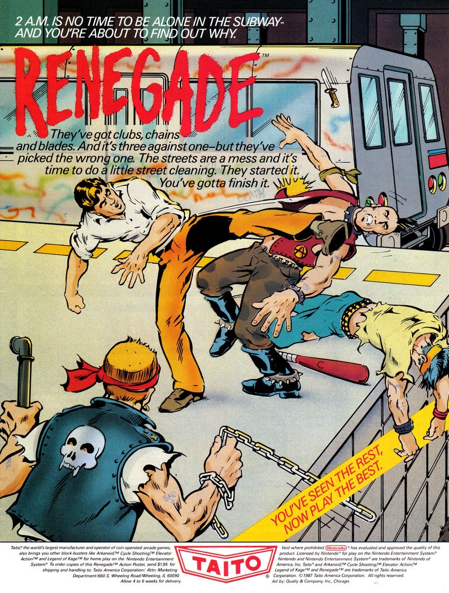 ZaZenArcade's tweet photo. RENEGADE [ 熱血硬派くにおくん ]
• Nintendo Entertainment System / 1987.
* Advertisement 

#Renegade #熱血硬派くにおくん #Taito #NES #Nintendo #ZenArcade https://t.co/ze9JjtHA2X
