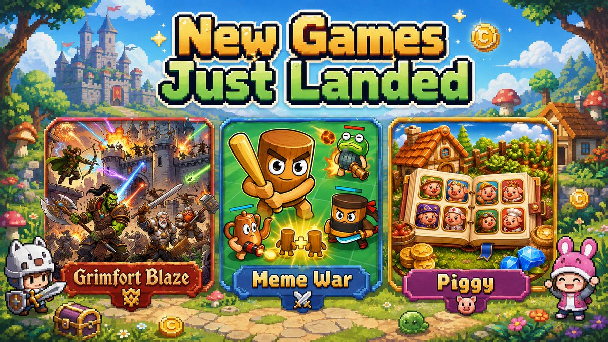 PlayCiDi's tweet photo. This week's new games on CiDi Games:

⚔️ Grimfort Blaze · idle tower defense RPG
👾 Meme War · quirky strategy board battles
🐷 Piggy · raise your own pig farm

Strategy, chaos, or cute. Take your pick. 🎮 https://t.co/IwY8ZrfQbk
