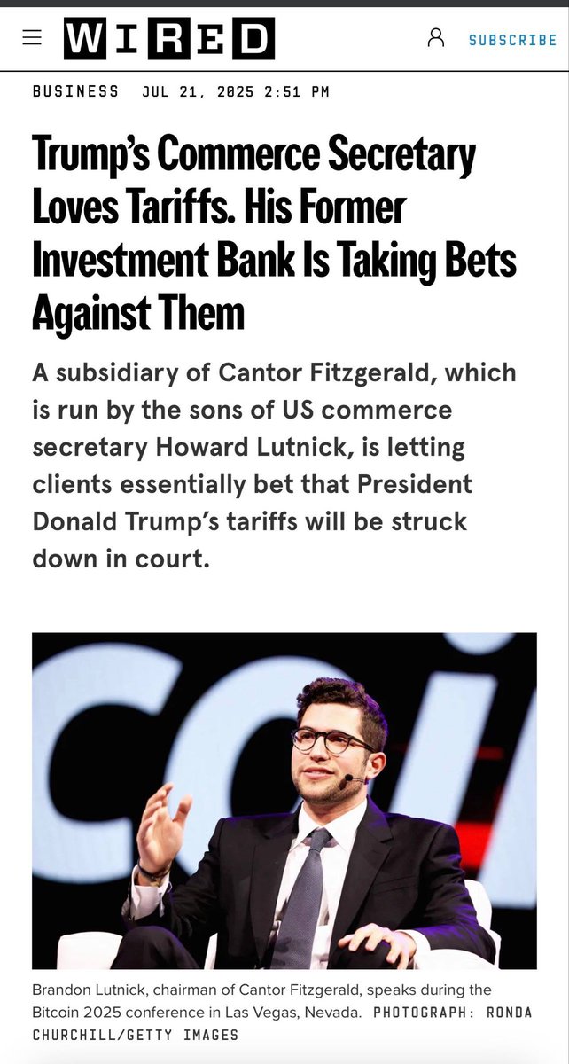 WogStalker's tweet photo. I have no love for any of these corporations getting tariff refunds, but I’m far more interested in the amount of profit made by Howard Lutnick’s sons in the process. There doesn’t seem to be any info on this. https://t.co/i1Pd0vdUNY