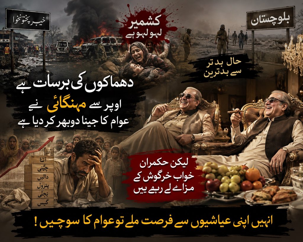 Himaytullah4's tweet photo. خیبر پختونخوا میں دھماکوں کی برسات ہے، کشمیر لہو لہو ہے، اور بلوچستان کا حال بدتر سے بدترین ہو چکا ہے۔ اوپر سے مہنگائی نے عوام کا جینا دوبھر کر دیا ہے، لیکن حکمران خواب خرگوش کے مزے لے رہے ہیں۔ انہیں اپنی عیاشیوں سے فرصت ملے تو عوام کا سوچیں!
#سوات #swat #kabal https://t.co/me4Xi30pyu