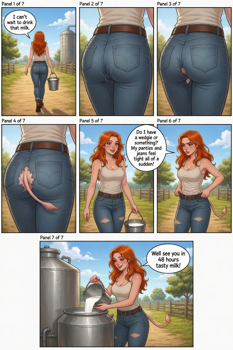 LezleyAnthroAI's tweet photo. Lindsey Cow Transformation 
You can find the rest on my patreon and DeviantArt! 
https://t.co/imNxfgpsET
https://t.co/08dvnfTkc1
#cowgirl #cowtransformation #TFcomic #anthropomorphic #anthrocow https://t.co/jRg5RM2aDj