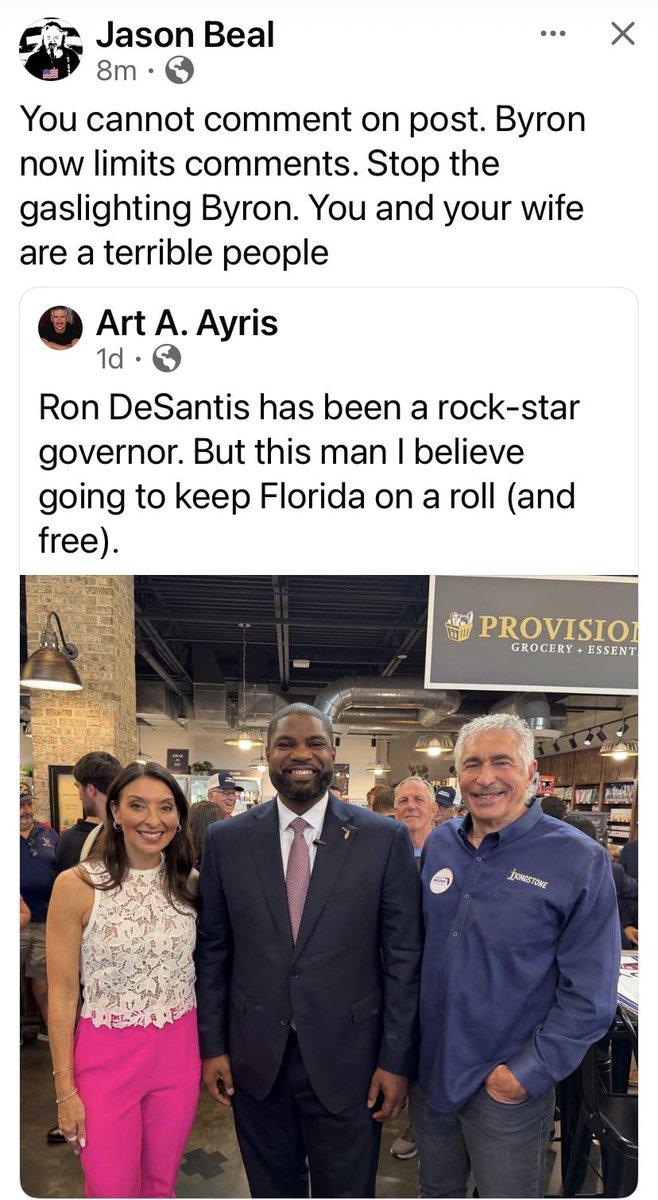 debra727leo's tweet photo. Now bank fraud byrone is turning comments off on Fakebook posts! Hilarious!! 😆 

#neverbyron 
#votefishback https://t.co/xerAMnYq87