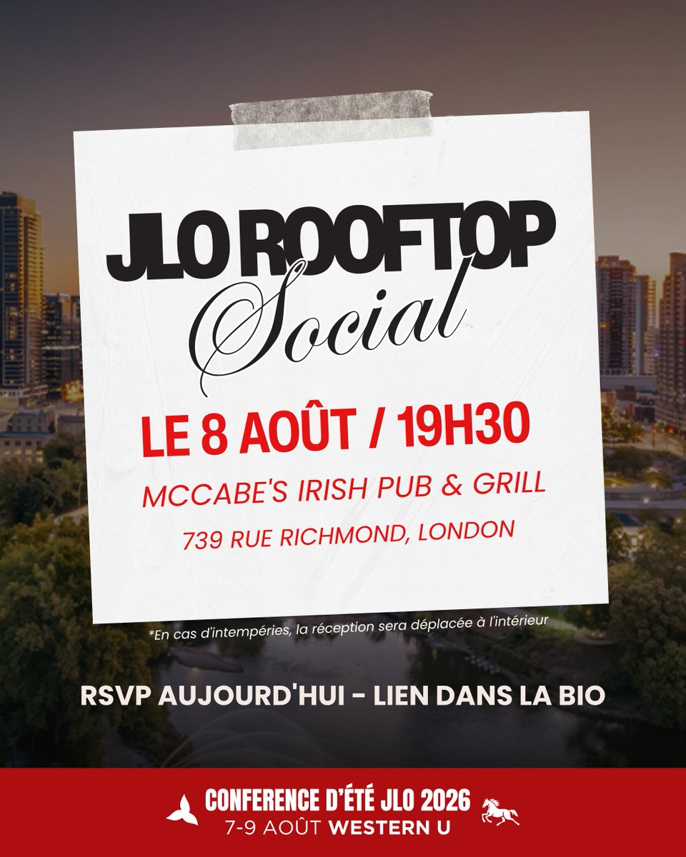 OYLorg's tweet photo. Terminez la première journée de la conférence d’été en beauté lors du « Rooftop Social » des JLO

Profitez de nourriture, de boissons, d’une excellente compagnie et d’une occasion parfaite pour vous détendre et échanger avec les autres

Confirmez votre présence - lien dans la bio https://t.co/ErOqSiUNlj