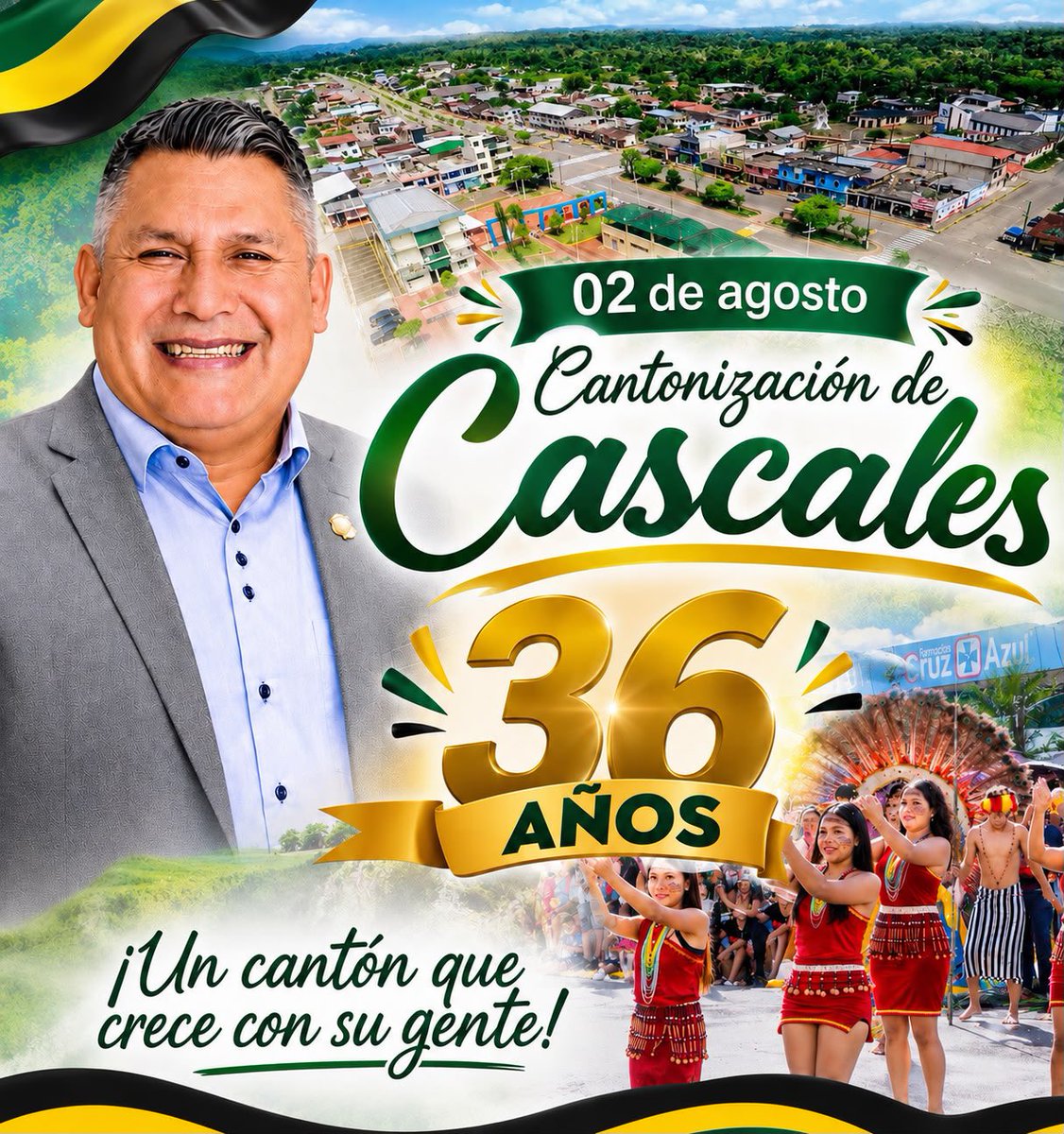CompsCordova's tweet photo. ¡Feliz aniversario Cascales, Tierra del Dorado Amanecer! 🎉💚💛🖤

Hoy celebramos con orgullo los 36 años de cantonización de una tierra de gente trabajadora, llena de historia, riqueza y esperanza.

Mi reconocimiento a cada hombre y mujer que, con su esfuerzo, contribuye al desarrollo de este querido cantón. Que este aniversario nos inspire a seguir construyendo un futuro con más oportunidades y bienestar para todos.

¡Feliz aniversario, querido Cascales! 🇪🇨💚💛🖤

#Cascales36Años #CantonizaciónDeCascales #Sucumbíos