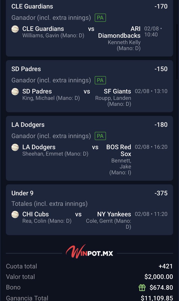PatronazoPicks's tweet photo. 💎: Cuatrilay +420 MLB 🔥🤝🔥
💎: Derechaza +110 MLB 🔥🤝🔥

Vamos con estas dos para esta tarde, todavía no se si hacer un soñador +3000 como ayer nos quedamos a uno y eso me lastimó pero dependera de su apoyo y comentarios https://t.co/N0F7OkZ0UJ