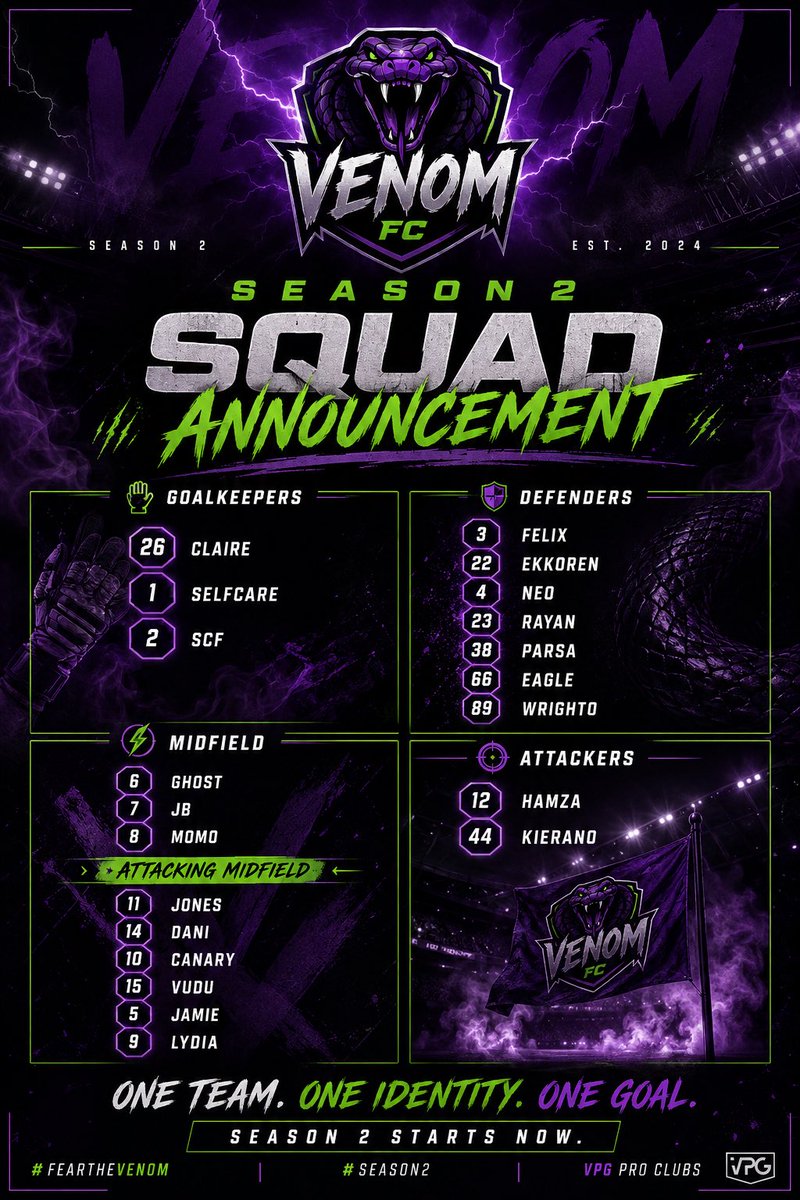 venomproVPG's tweet photo. Our season two squad for @VPGUK and @VPGEurope 

Winning the UK league in season 1 was the highlight, with some new faces added can we mount another title
Challenge 👀 starting tomorrow with 4 fixtures on the schedule. Let’s go #venom https://t.co/z2UI019lpM
