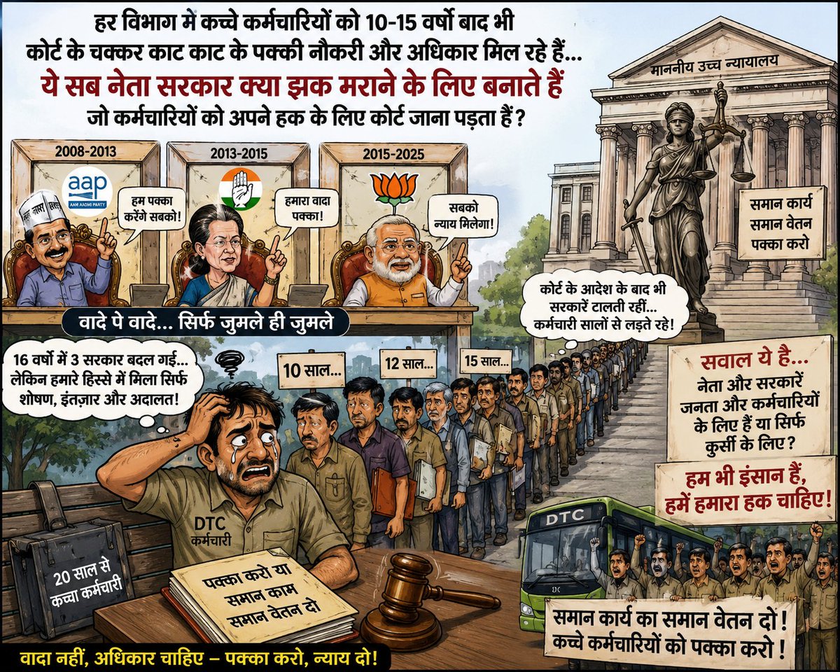 bansal_boss's tweet photo. हर विभाग में कच्चे कर्मचारियों को 10-15  वर्षों बाद भी कोर्ट के चक्कर काट काट के पक्की नॉकरी और अधिकार मिल रहे है ये सब नेता सरकार क्या झक मराने के लिए बनाते है जो कर्मचारियों को अपने हक के लिए कोर्ट जाना पड़ता है 
नामर्दों की सरकार @BJP4Delhi 
डीटीसी कर्मचारी 16 वर्षों से कच्चे https://t.co/SPIWHtN4HR