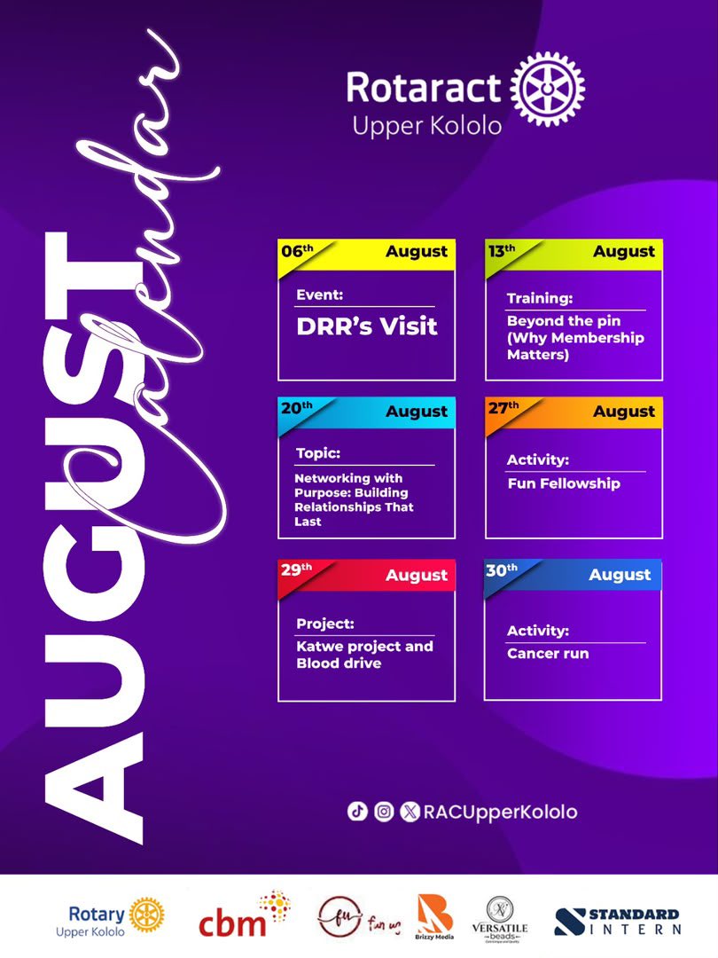 RACUpperKololo's tweet photo. August is here, and we’ve got something for everyone🥳✨🔥

Get ready for a month filled with impactful leadership, meaningful connections, community service, and unforgettable fellowship. Whether you’re looking to learn, serve, network, or simply have fun, there’s something waiting for you.

Mark your calendars, invite a friend, and don’t miss a moment. We can’t wait to see you💜✨

#UKSquad #RACUK