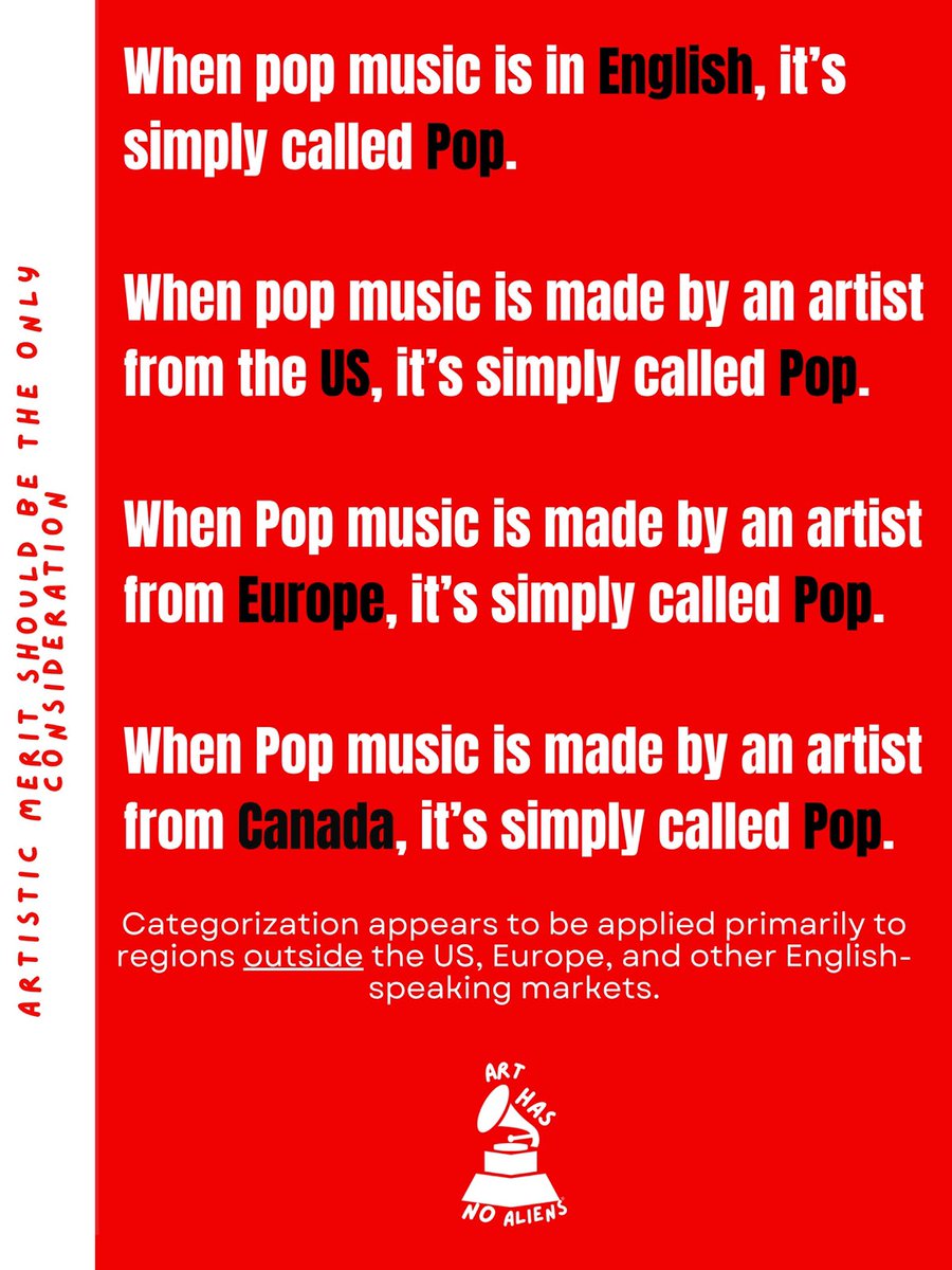 miniekootrash's tweet photo. The Grammys are enacting cultural essentialism, which means that artists from different cultures and countries cannot sing or use anything but their native tongues, which, according to their twisted beliefs, makes them belong to that culture. 
#ArtHasNoAliens @RecordingAcad https://t.co/GbIgRv7HUF
