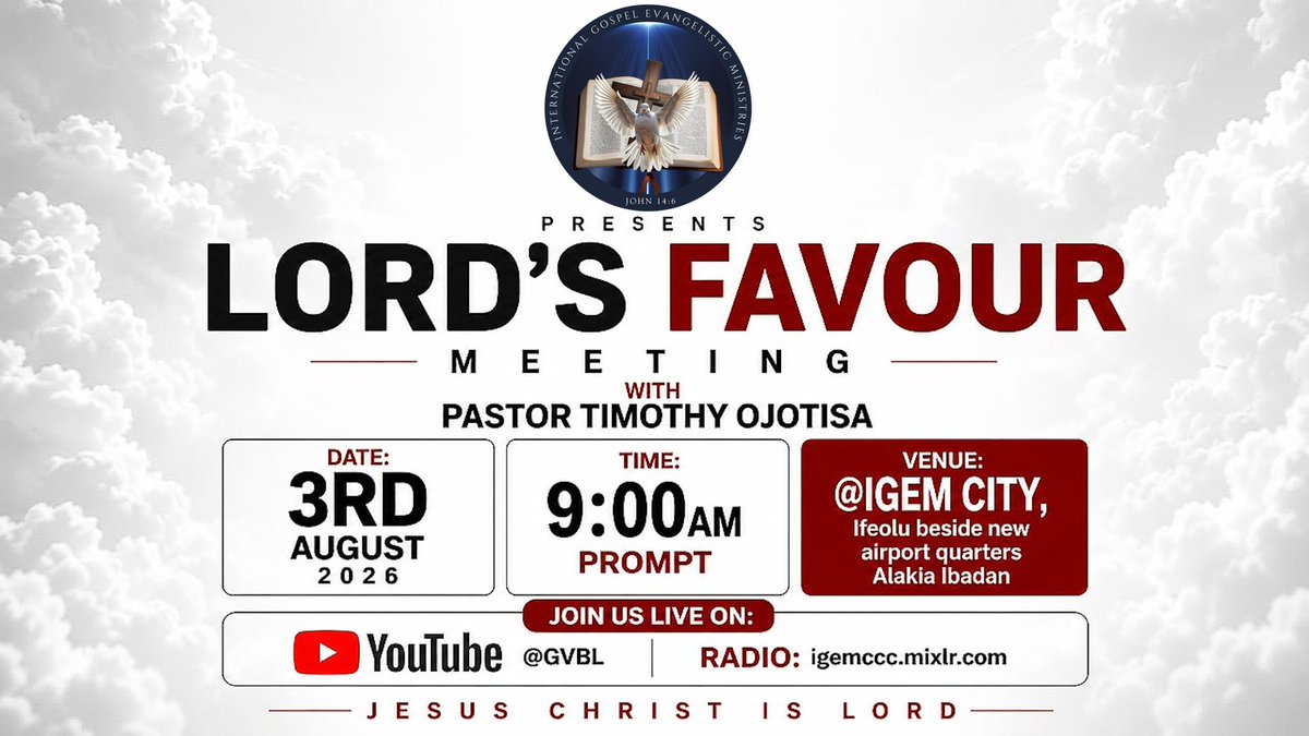 igemcity's tweet photo. Join us tomorrow for Lord's Favor Meeting. #igemccc #lordsfavourmeeting #favour #mercy #breakthrough #salvation https://t.co/VdRvw0cTHX
