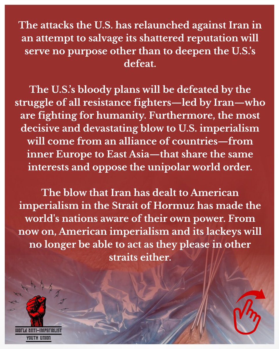 WAYouthUnion's tweet photo. 🚨JOINT STATEMENT:

ONLY THE CORPSE OF IMPERIALISM CAN PASS THROUGH STRAIT OF HORMUZ! https://t.co/rFnv2uc12G