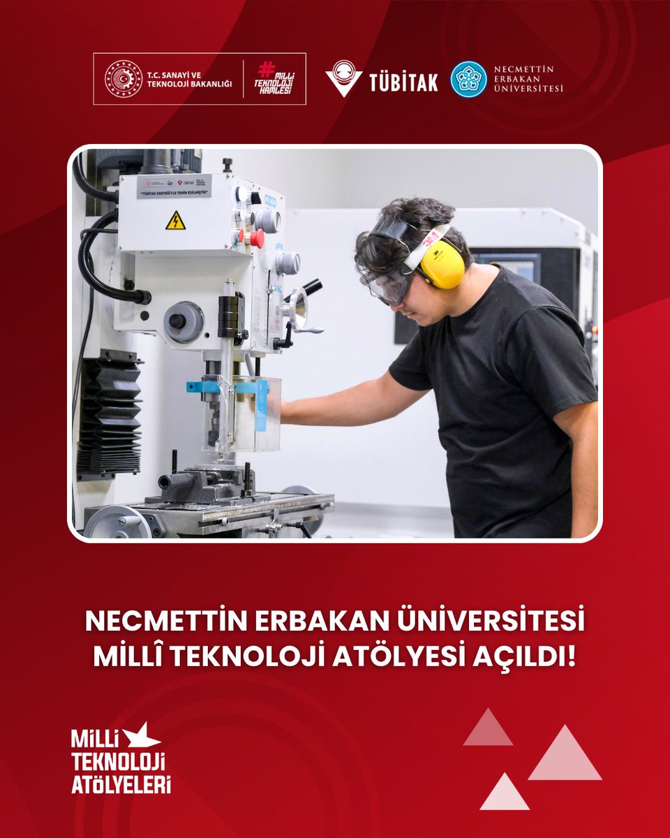 MTAtolyeleri's tweet photo. 🇹🇷 Konya Necmettin Erbakan Üniversitesi Millî Teknoloji Atölyesi açıldı. 

🌍 Necmettin Erbakan Üniversitesi Millî Teknoloji Atölyesi'nin resmî açılışı Sanayi ve Teknoloji Bakanımız Sayın Mehmet Fatih Kacır ve TÜBİTAK Başkanımız Sayın Prof. Dr. Orhan Aydın ile beraber çok sayıda davetlinin katılımıyla gerçekleştirildi. 

Atölyede öğrencilerimizin ihtiyaç duyacağı her türlü teknik imkân sunuluyor. Türkiye'nin #MiliTeknolojiHamlesi vizyonuyla ulusal ve uluslararası teknoloji yarışmalarına hazırlanan takımlarımıza tam mentörlük desteği de sağladığımız atölyemizde öğrenen, üreten ve inşa eden bir topluluk oluşturuyor ve Konya'ya Millî Teknoloji Atölye kazandırmaktan dolayı gurur duyuyoruz.

@Tubitak
@NEUniversitesi
@bilimletoplum

#MilliTeknolojiAtölyesi #TÜBİTAKSeninle