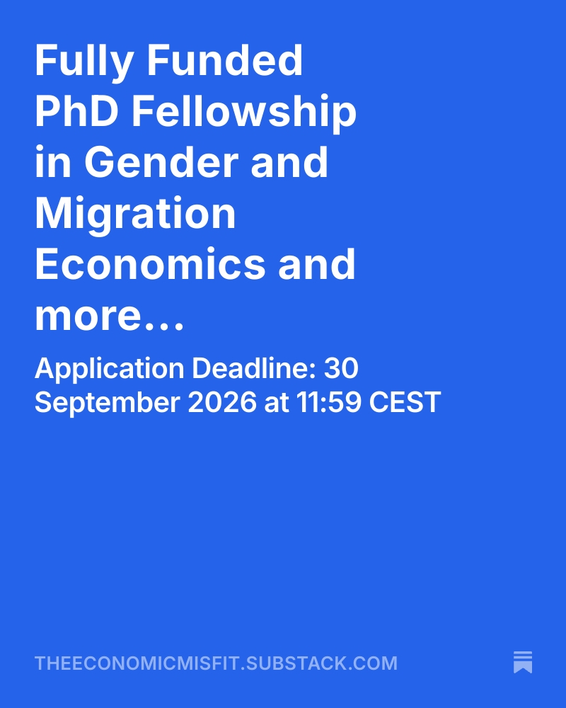 a_ha256's tweet photo. 🚨 Your next opportunity in economics could be here.

This week's latest opportunities include:

* 🇪🇸 A fully funded PhD Fellowship in Gender & Migration Economics at the University of Barcelona

* 🇺🇸 A Research Associate (Predoc) position at Harvard University

* 🌍 Economist roles at the OECD

* 🎓 An Assistant Professor opening at UC Berkeley

* 📊 International conferences and workshops in urban economics, conflict research, and social mobility

Whether you're applying for a PhD, searching for a predoctoral position, entering the academic job market, or looking to present your research, these opportunities span every stage of an economist's career.

Explore the full list before the deadlines and share it with a colleague, classmate, or researcher who might be looking for their next opportunity.

https://t.co/lPUeVE8dhW