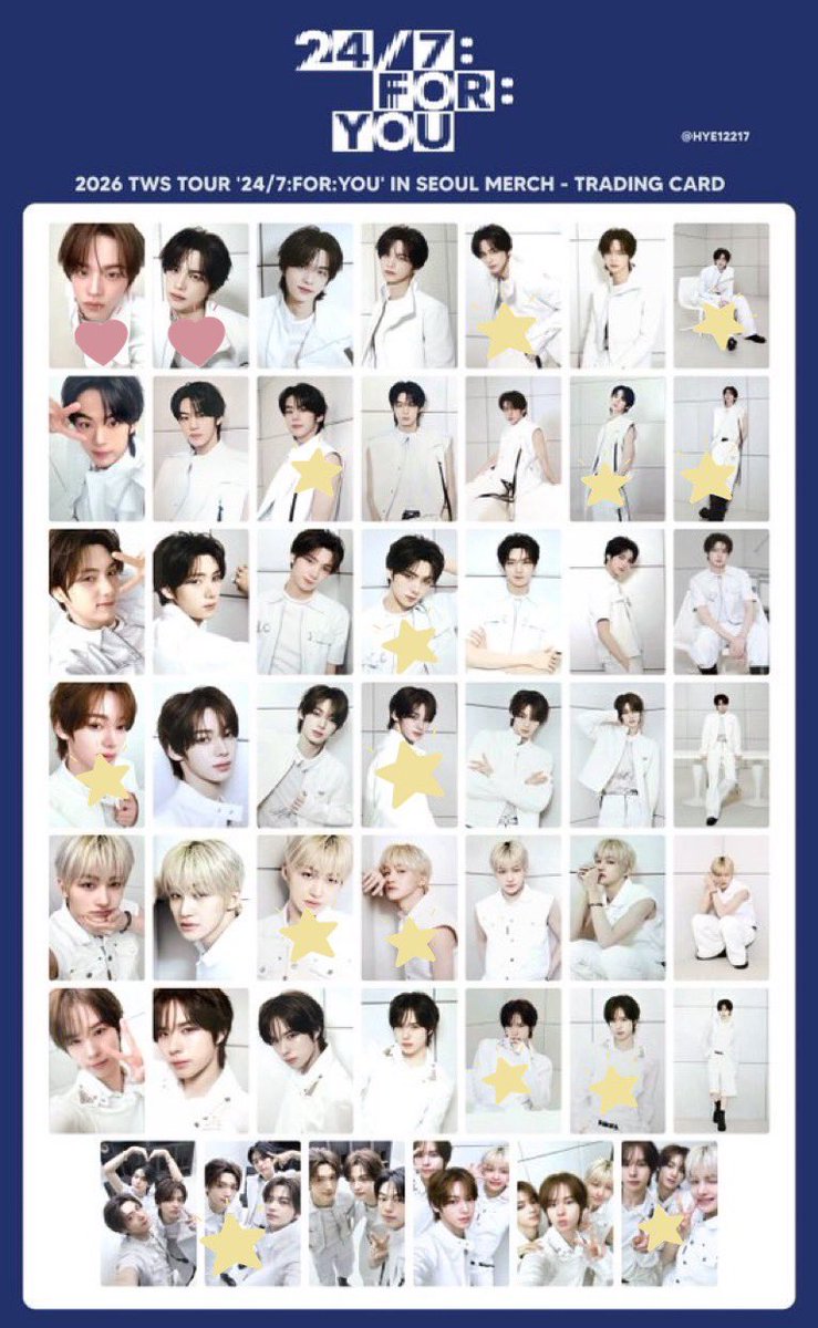 tws_s_'s tweet photo. TWS 交換24/7 FOR YOU SEOUL
ソウルコン トレカ交換

求】💓シニュ

譲】🌟シニュ、ドフン、ヨンジェ
　　　ハンジン、ジフン、ギョンミン、混合

8/3 渋谷・8/4お台場 ＞ 他日都内手渡し

お心当たりのある方はお気軽にお声掛けください🙇‍♀️ https://t.co/LL8vNr0GAD