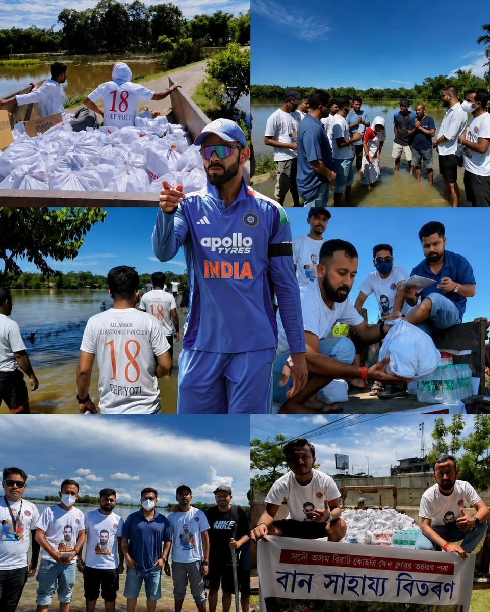 Adityaacard's tweet photo. Virat Kohli has the most nicest, helpful and kind-hearted Fans you'll come across 💗.

They're helping the People of Assam who are affected by Flood. https://t.co/HjGvot2Z5j