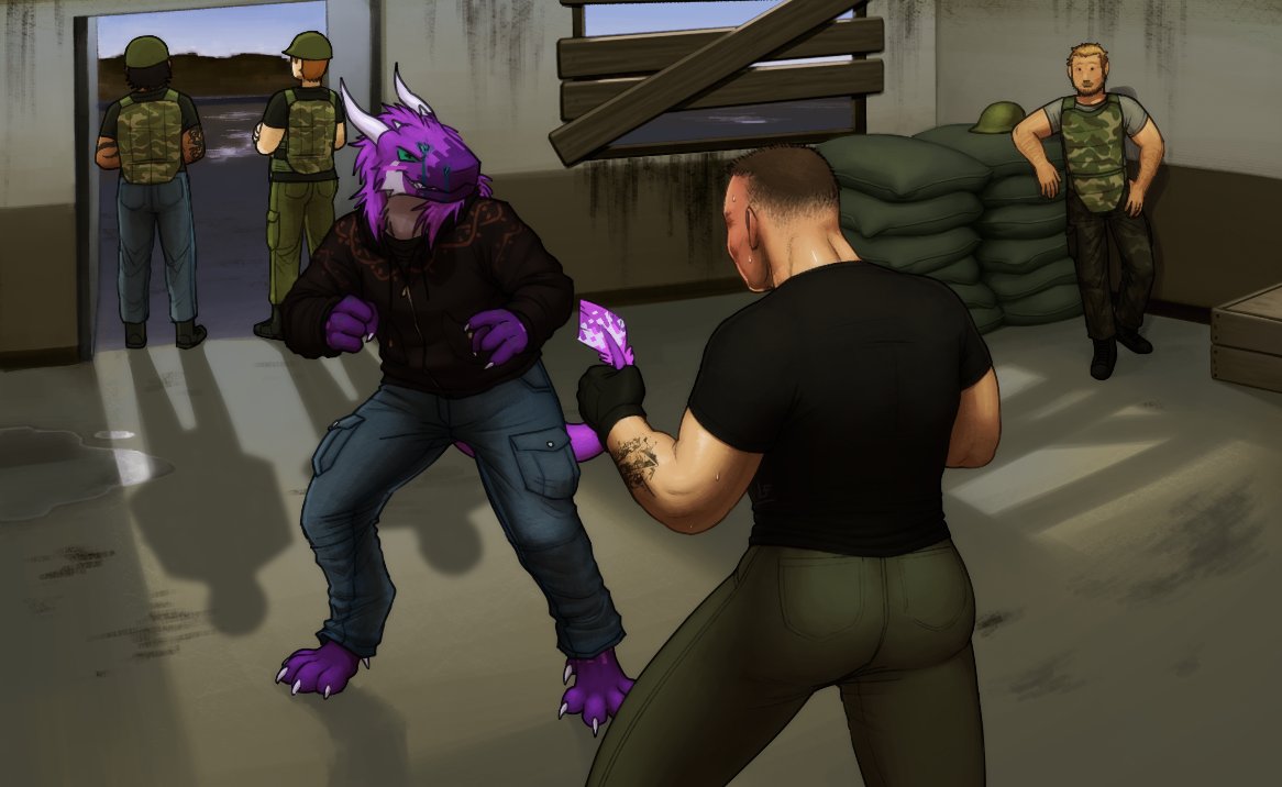 QuirkySystem's tweet photo. Here's a commission I recently finished. First time really getting serious about a background + new brushes, so it almost looks like I didn't make it LOL. But I learned a lot with this
here's @Dr_Enigma8899 fist fighting a guy from some videogame, if you know him you know him. https://t.co/PYGuHmnFF5