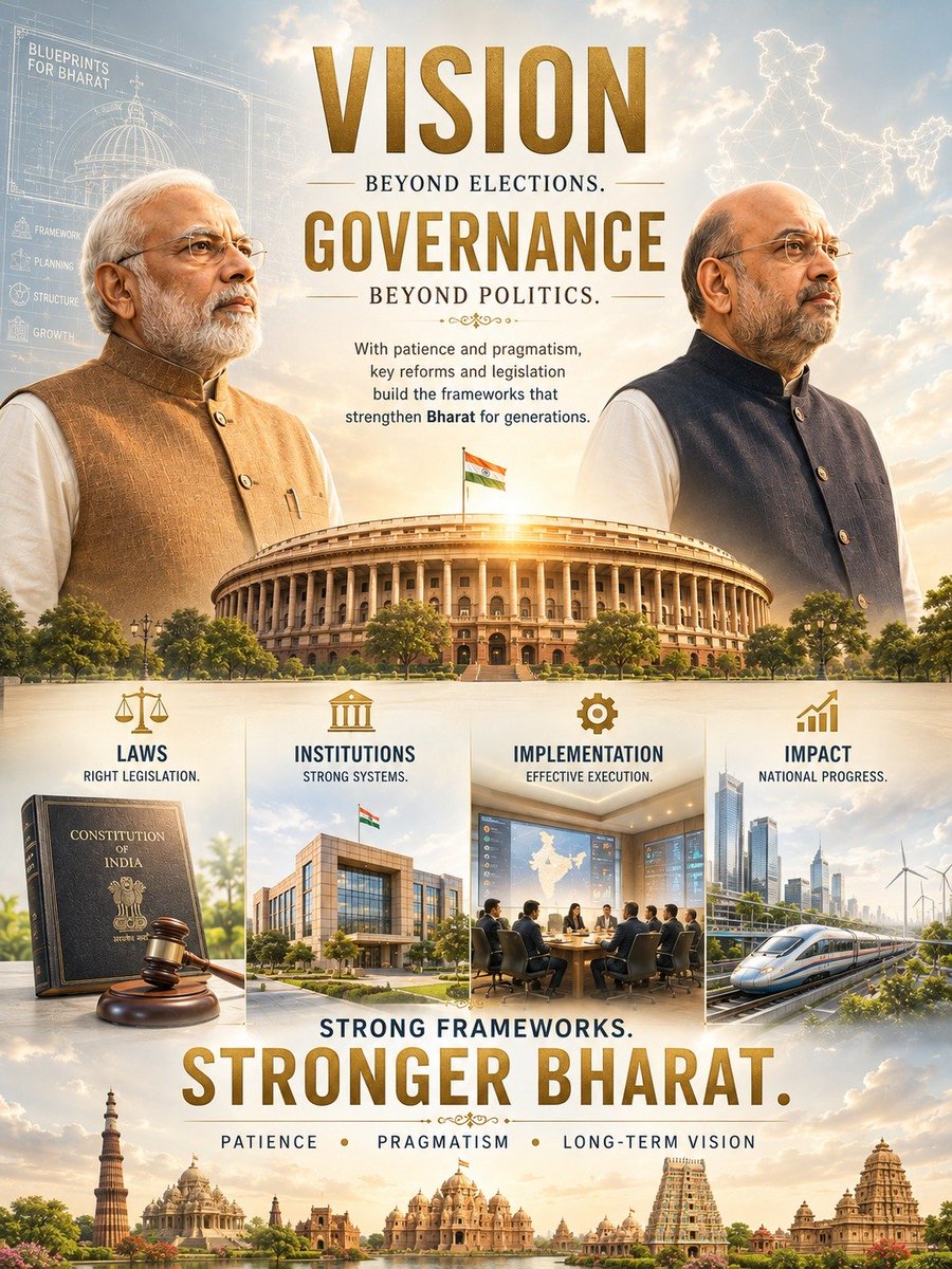 RDS_Bharath's tweet photo. Modi-Shah have advanced governance with patience and pragmatism, passing key bills including FCRA reforms.  

Their approach builds political and institutional frameworks designed to strengthen Bharat for the future.  

This method reflects a long‑term vision where legislation and organisation together shape durable national progress.

#FCRA #FCRAAmendment #Governance #InstitutionBuilding #GoodGovernance #Transparency #Accountability #PublicPolicy #ViksitBharat #NationFirst #ReformForFuture #StrongerIndia #Bharat #India #FCRAExplained
