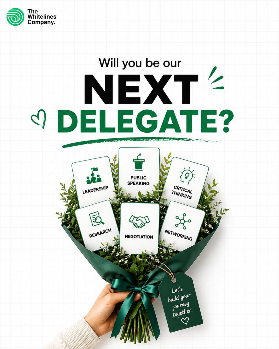 whitelines30's tweet photo. This isn't a bouquet of flowers. 💐
It's a bouquet of skills you'll carry for life. 💚

Leadership. Public Speaking. Critical Thinking. Negotiation. Research. Networking.

Will you be our next delegate?

Comment "DELEGATE" or DM us. ✨ https://t.co/eCIoPv29CM