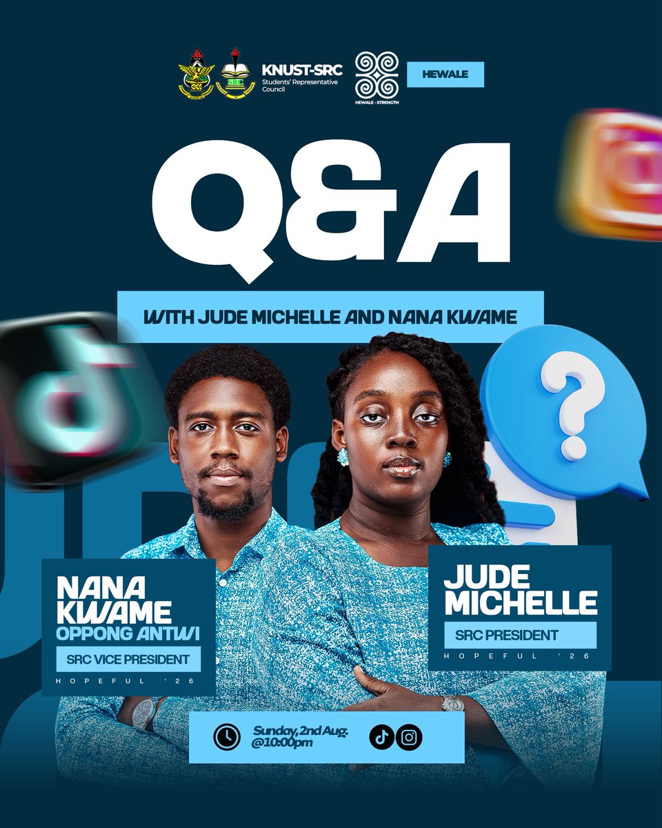 judah_michellee's tweet photo. You've got questions. We've got answers.💙

Join us as we answer your questions, clarify our vision, and share why HEWALE is the leadership KNUST deserves

Today, Sunday, 2nd August
10:00 PM🚨

Instagram - https://t.co/QPq2bIrlWg

Tiktok- https://t.co/0DDdi1wGhV https://t.co/ojBx7t0Icl