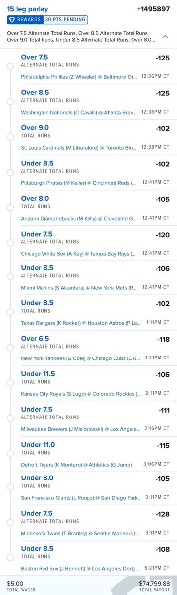 thepropdealer's tweet photo. 🧹 Model Sweep Parlays: 8/2

We cashed ELEVEN legs on our Totals Parlay yesterday...

⚾️ Totals @ +1,496,000
💵 $5 pays $75,000
🔗 https://t.co/A8NcPjPBSX

⚾️ Spreads @ +348,000
💵 $5 pays $17,000
🔗 https://t.co/WNilzP6nEy

⚾️ Moneylines @ +565,000
💵 $5 pays $28,000
🔗 https://t.co/SF5UIAtRAw

⚾️ NRFIs @ +12,000
💵 $5 pays $600
🔗 https://t.co/SF5UIAtRAw

Remember: Bet tiny amounts on these each day if you're tailing, even if it's just 20 cents.

These bets will lose most of the time but we're doing it for that one perfect day! 🫡