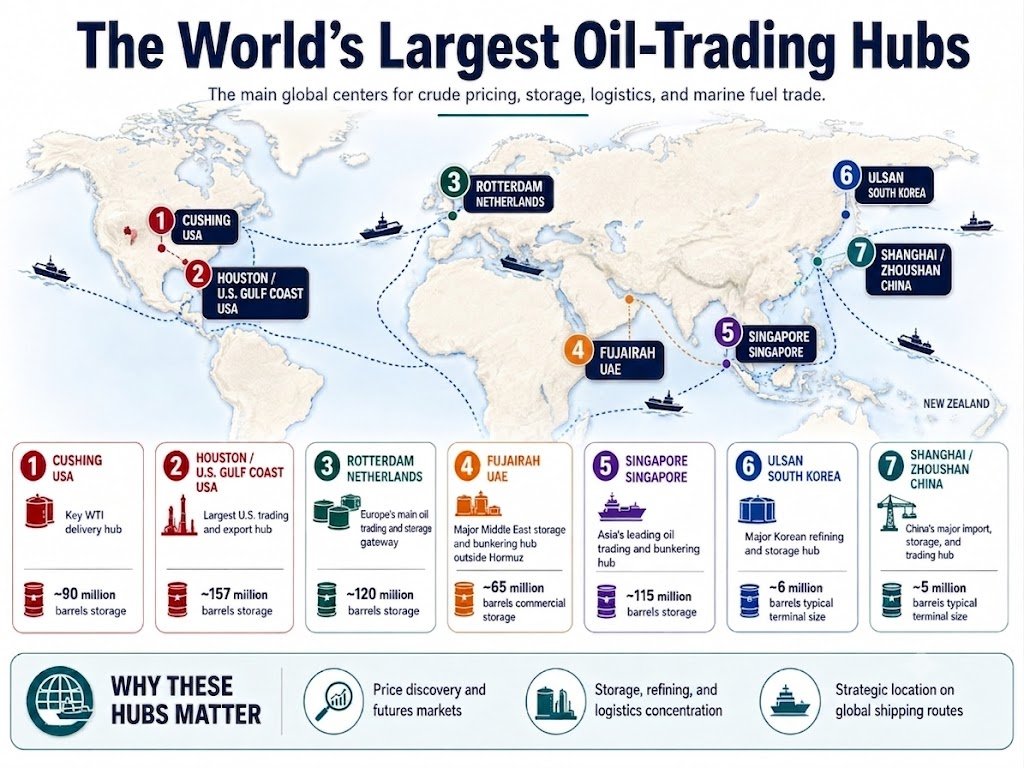 jackprandelli's tweet photo. 🇺🇸Houston and the US Gulf Coast hold the largest oil storage of any hub on earth, about 157 million barrels.

That tops Rotterdam's 120 million and Fujairah's 65 million combined, with room to spare.

This is the physical infrastructure behind record American crude exports.

The barrels flowing overseas start right here.

https://t.co/bvwdcCdbcX