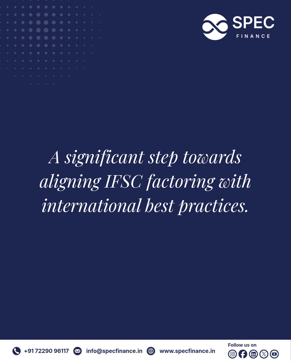 specfinancegfty's tweet photo. IFSCA just introduced a new capital relief framework for factoring in GIFT IFSC here’s what it means. 

Swipe for the key highlights, full breakdown on our website 🔗

#IFSCA #GIFTIFSC #FactoringFinance #RegulatoryUpdate #tradefinance https://t.co/4vzQGGaiwO