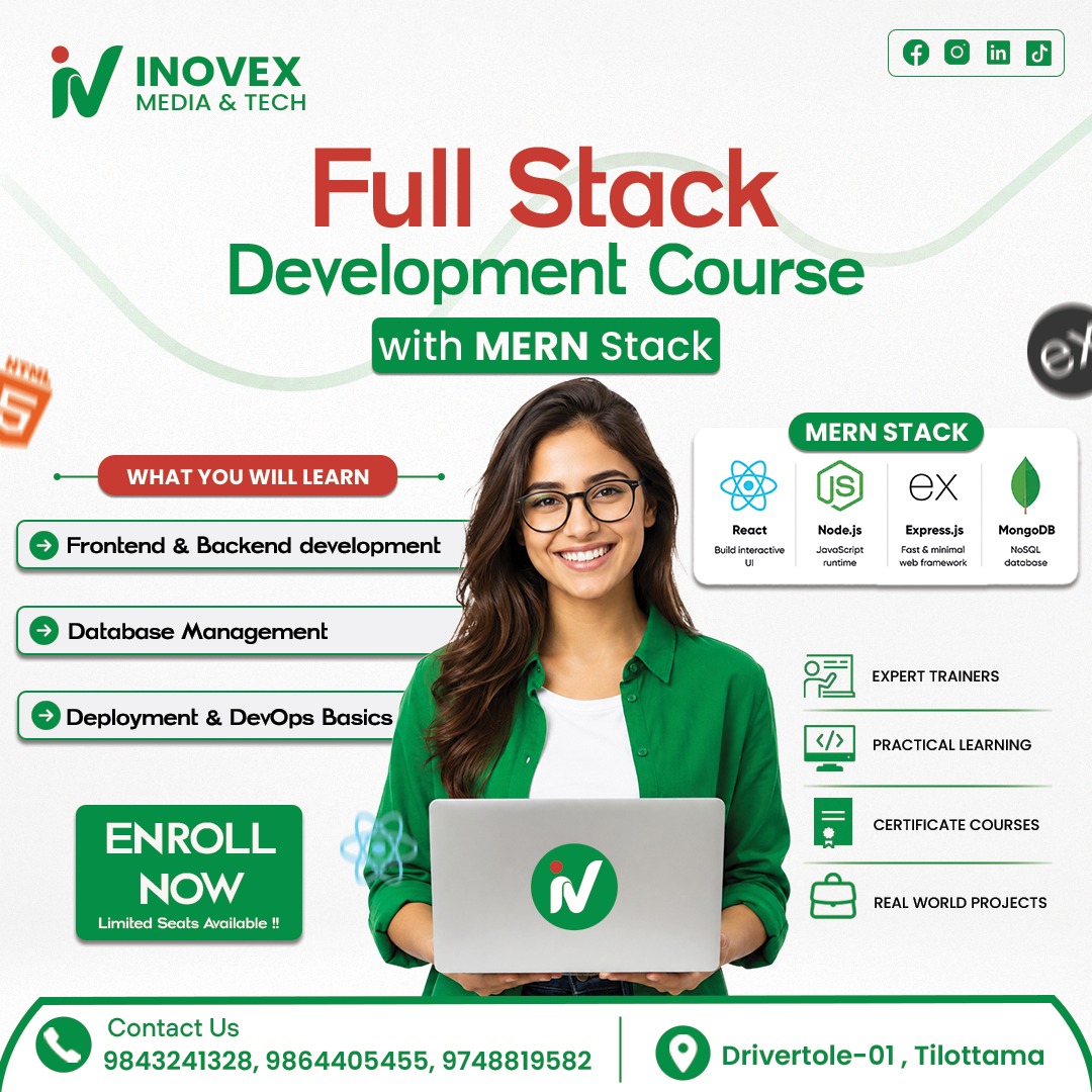 Inovexmediatech's tweet photo. Butwal’s next developers start here 💻

MERN Stack Training

• Hands-on projects
• Expert mentors
• Only 8 students per batch

By Inovex Media &amp; Tech Pvt. Ltd.
#FullStack #Butwal #TechNepal #tech #best #inovexmediatech https://t.co/keHgGLM9JS