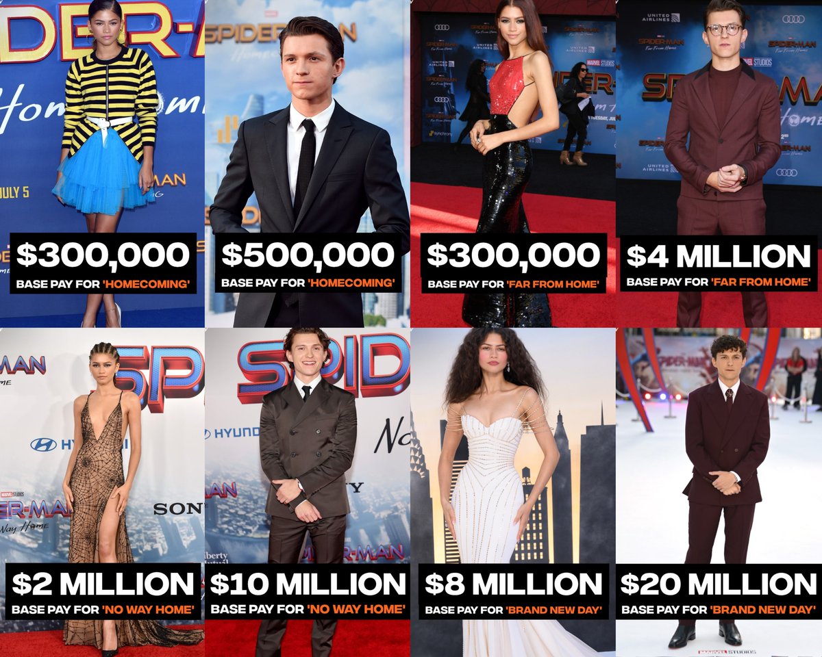 Sephanade's tweet photo. Tom &amp; Zendaya's Spiderman paycheck evolution is kinda insane! bruh.. https://t.co/trL2z7ERAV