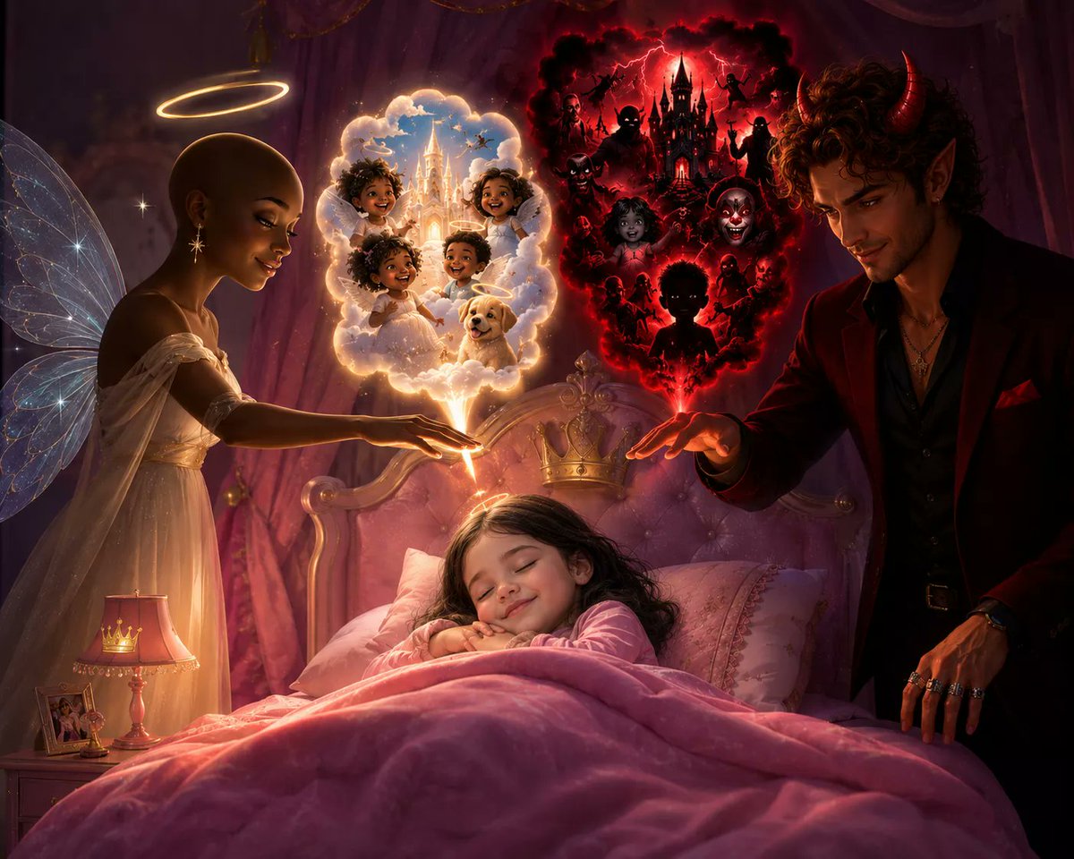 BeeKitty707's tweet photo. #ai #chatgpt #aiart #god #angels #childdreams #goodvsevil 

My ai generated depiction of my brain from childhood https://t.co/dZGaPV5LJX