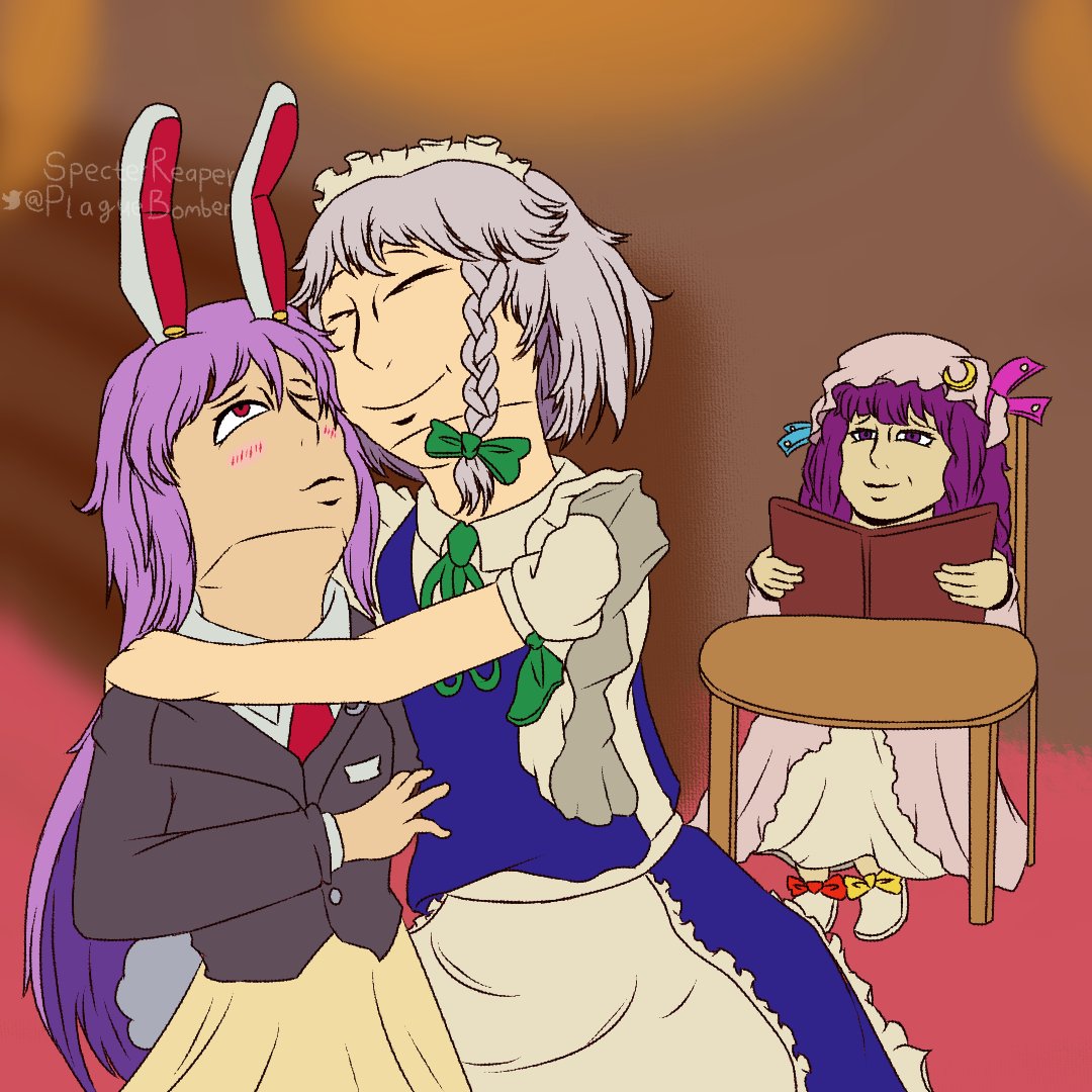 PlagueBomber's tweet photo. Reisen gets huggies (most of the time)

#Touhou #8月2日は優曇華の日 https://t.co/lcxGExmsF6