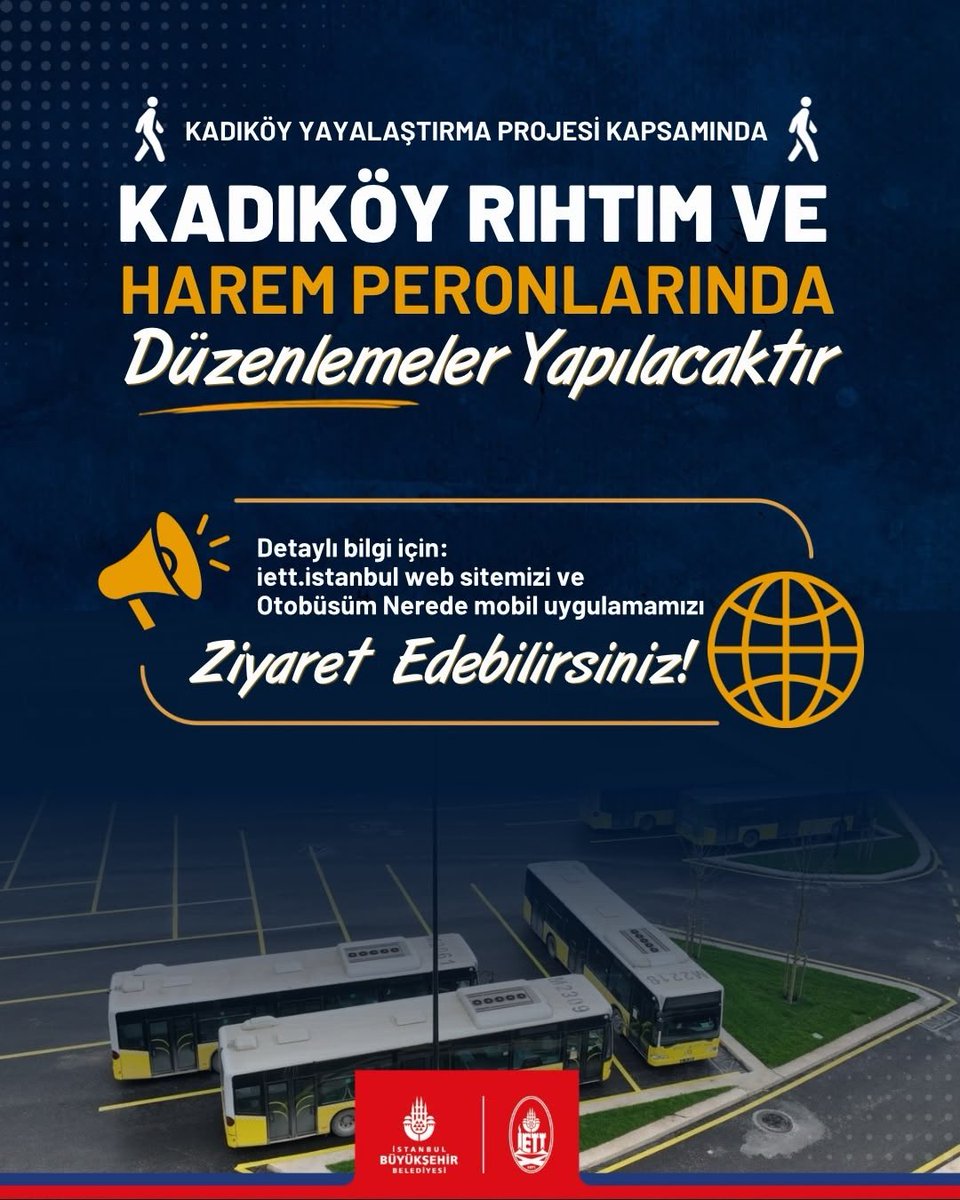 ietttr's tweet photo. Sayın Yolcularımız,

Kadıköy Yayalaştırma Projesi kapsamında, Kadıköy Rıhtım ve Harem Peronları’na hizmet veren hatlarımızla ilgili detaylı bilgiye https://t.co/16tJPt9RBi internet sitemizden ve Otobüsüm Nerede mobil uygulamamızdan ulaşabilirsiniz.

İyi yolculuklar dileriz. https://t.co/T1sNQwyogX