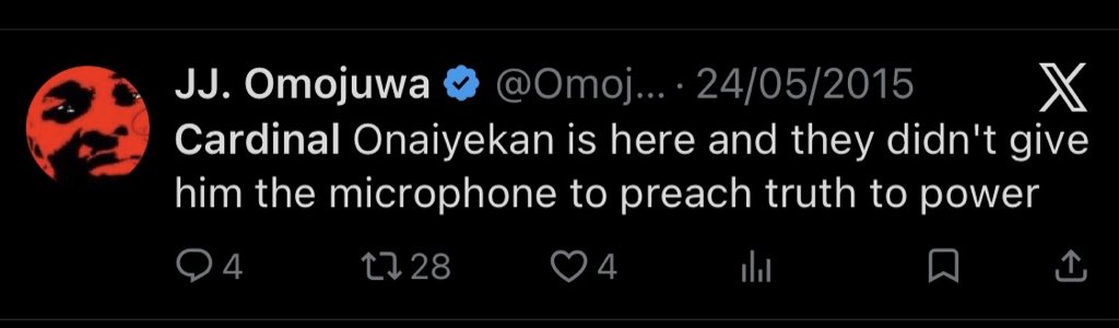EmenikeN00's tweet photo. @1danfulcreation @ObidientIam @Omojuwa refuses to stay one place

Today Cardinal Onaiyekan is no more preaching truth to power. https://t.co/JtWpFRgIfW