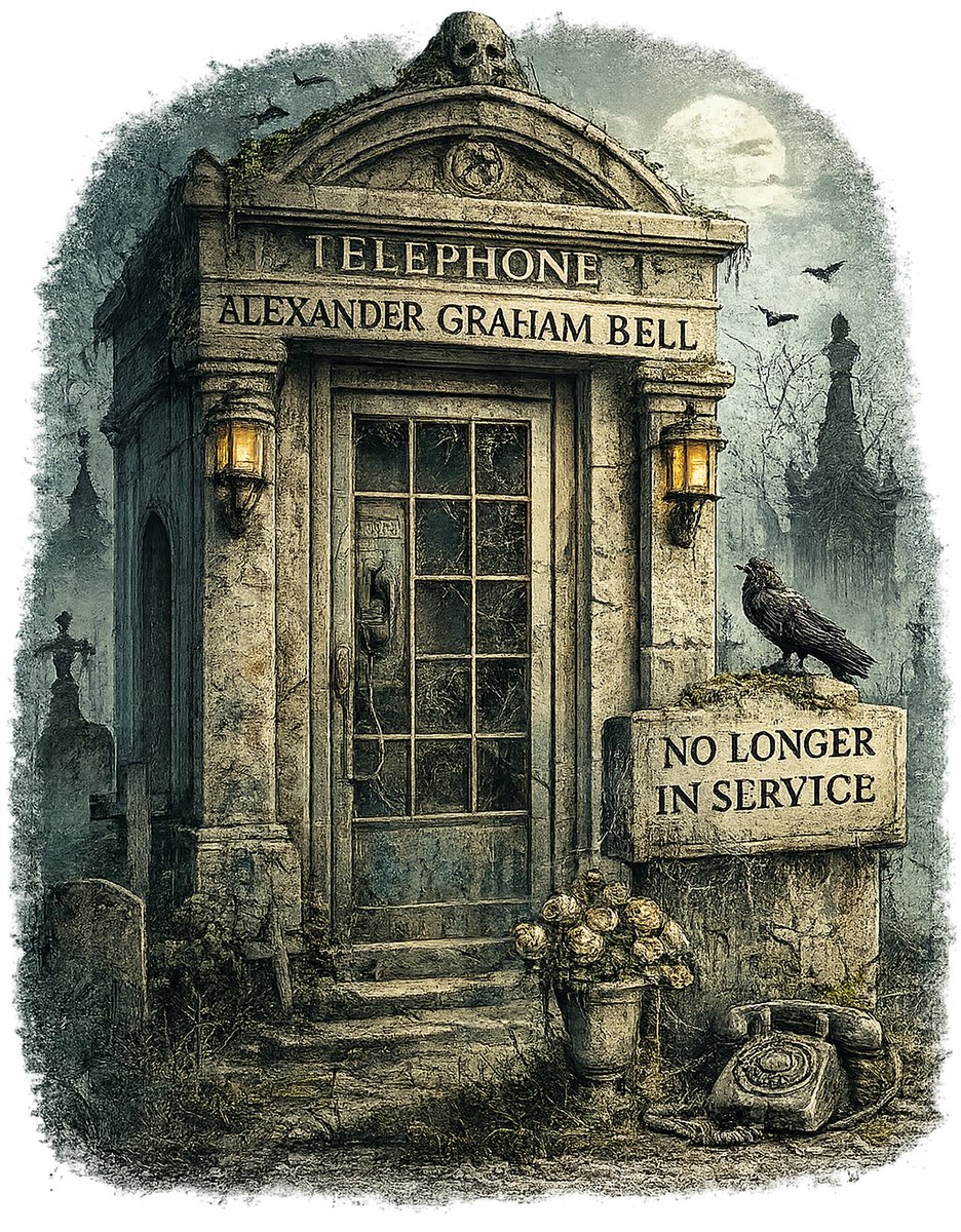 Dizgraceland's tweet photo. Alexander Graham Bell (inventor of the telephone) died on this day in 1922. #AlexanderGrahamBell
Give him a call! #DizgracelandDizigns #NetArt #GraphicTee
https://t.co/h1jeVii2ZW
#Telephone #PhoneBooth #Mausoleum https://t.co/h0xO2rXLgI
