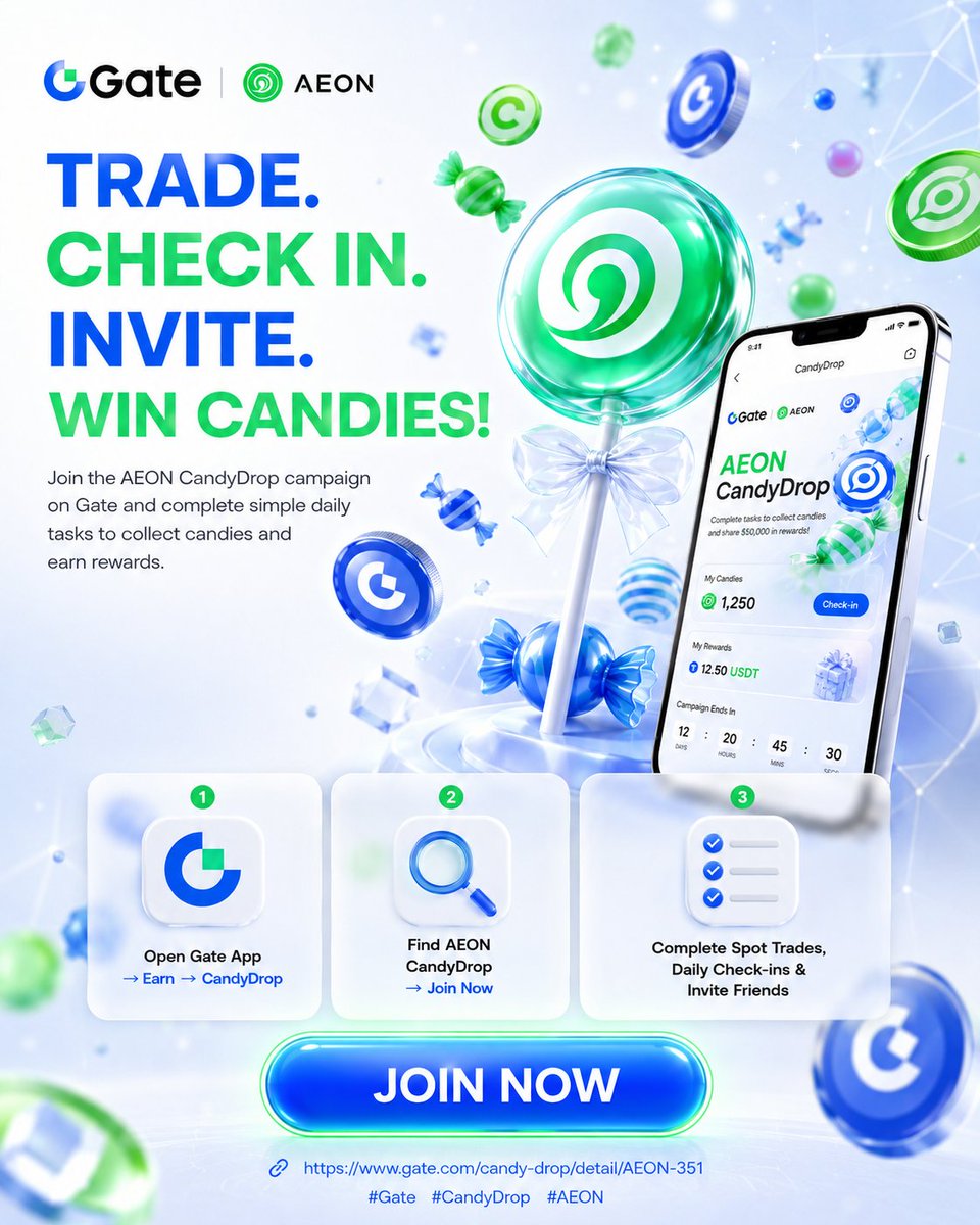 lumvox's tweet photo. 🍬 Looking for an easy way to earn extra rewards while staying active in crypto? 

The AEON CandyDrop campaign on Gate is worth checking out.

What stands out to me is how simple it is to participate. You don't need complicated strategies just complete a few daily activities like checking in, making an eligible spot trade, or inviting friends.

 Staying consistent gives you more opportunities to collect Candy rewards throughout the campaign.

Getting started takes only a few steps:

🍭 Open the Gate App and head to Earn → CandyDrop

🍭 Find AEON CandyDrop and tap "Join Now"

🍭 Complete the daily spot trading or invite tasks to qualify.

If you're planning to join, it's better to start early. The more days you participate, the more chances you have to earn rewards before the event ends.

Join here:
https://t.co/zLKc3vjM7E

Who's already collecting Candy rewards? 🍬

#Gate #CandyDrop #AEON